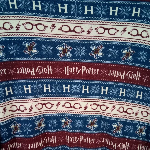 Harry Potter Winter Snowflake Glasses Maroon Blue Pajama Top Sleepwear Large - Picture 7 of 10